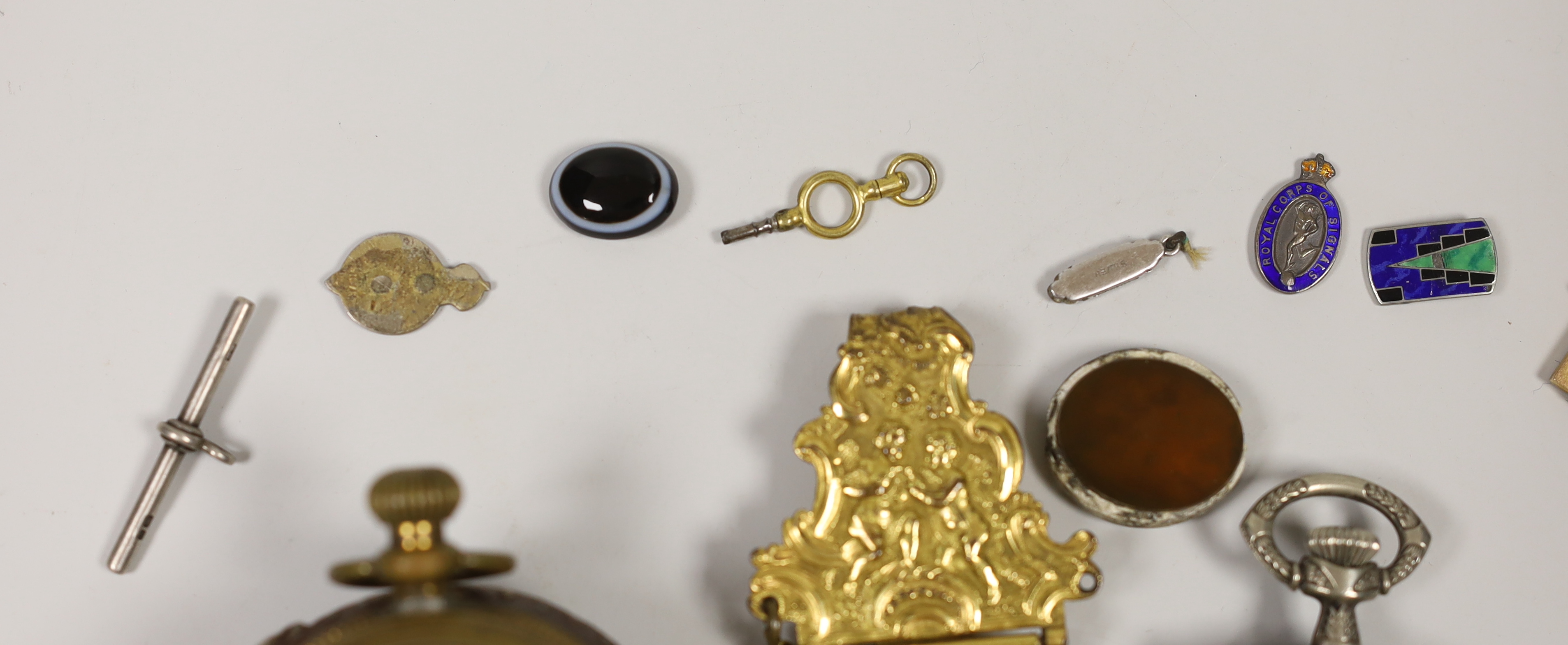 Two 18th century pocket watch outer cases, two other pocket watches and other sundry items.